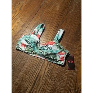 New Shekini Bikini Top Size Large Tropical Floral Padded Swimwear Adjust Straps